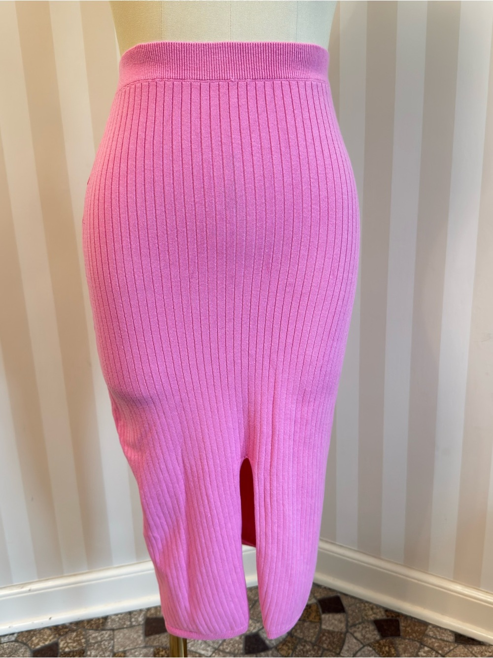 Free People Pink Ribbed Knit Midi Pencil Skirt